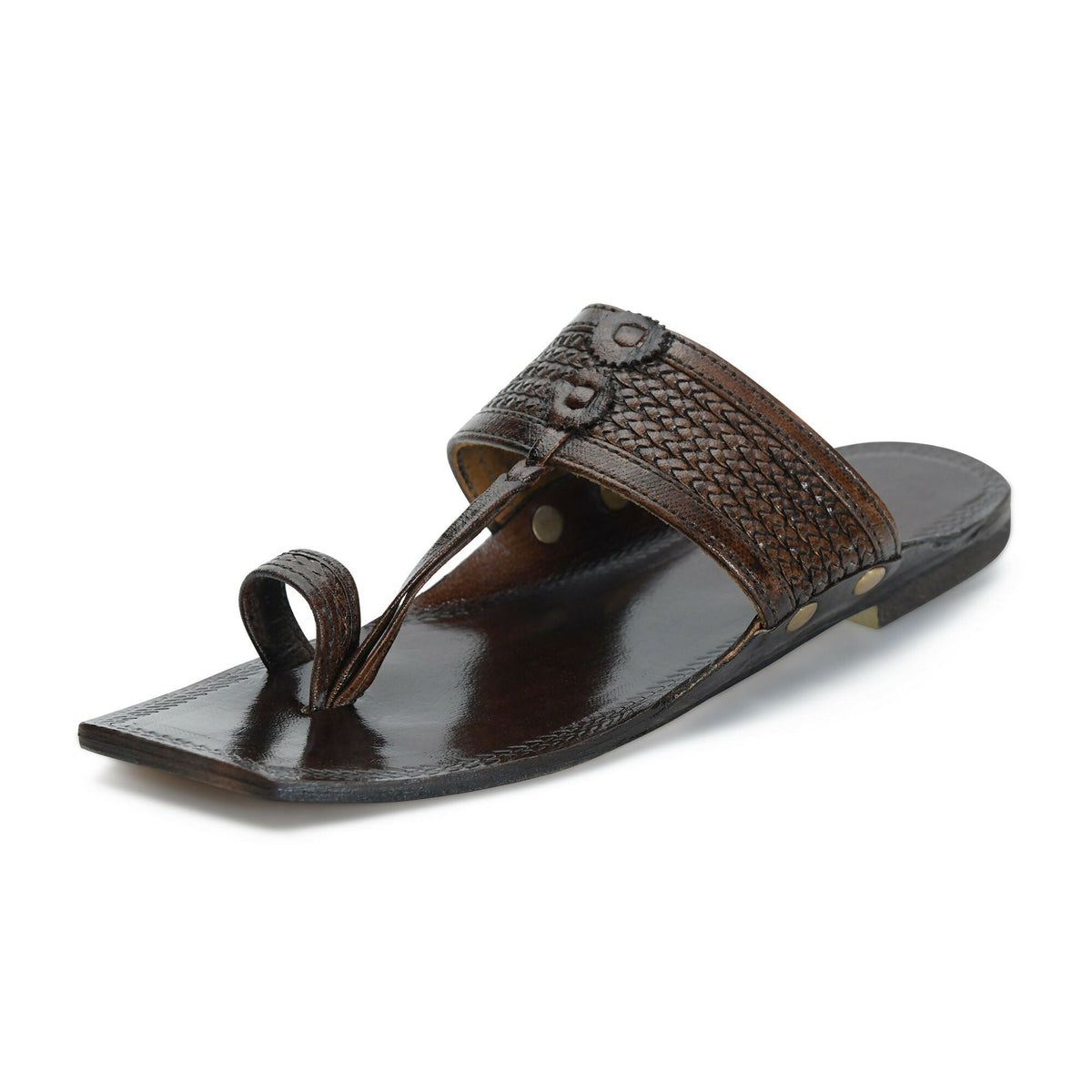 Stepsoft Men'S Square-Toe Kolhapuri | Handcrafted Brown Leather Ethnic Slippers | Grocsy