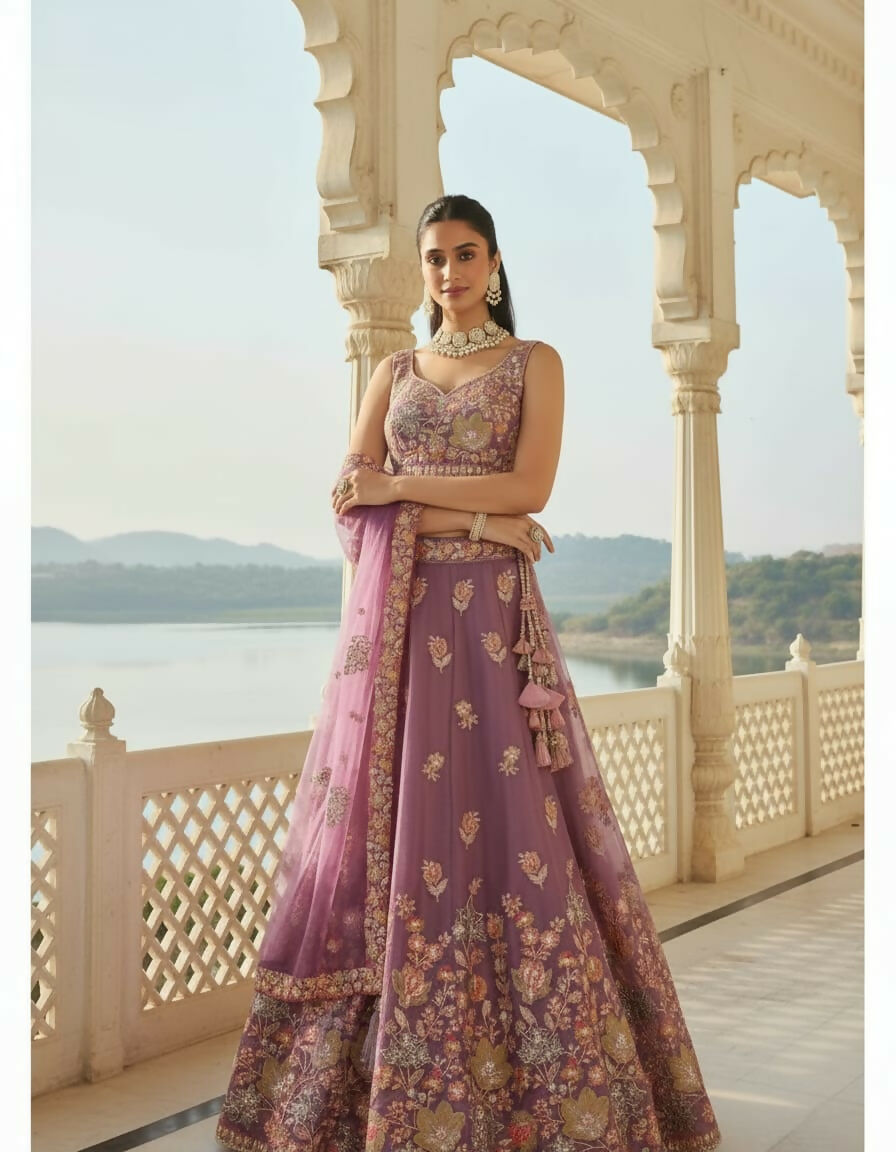 Lehenga Mart Designer Indian Wedding Lehenga Choli-Lavender | Grocsy