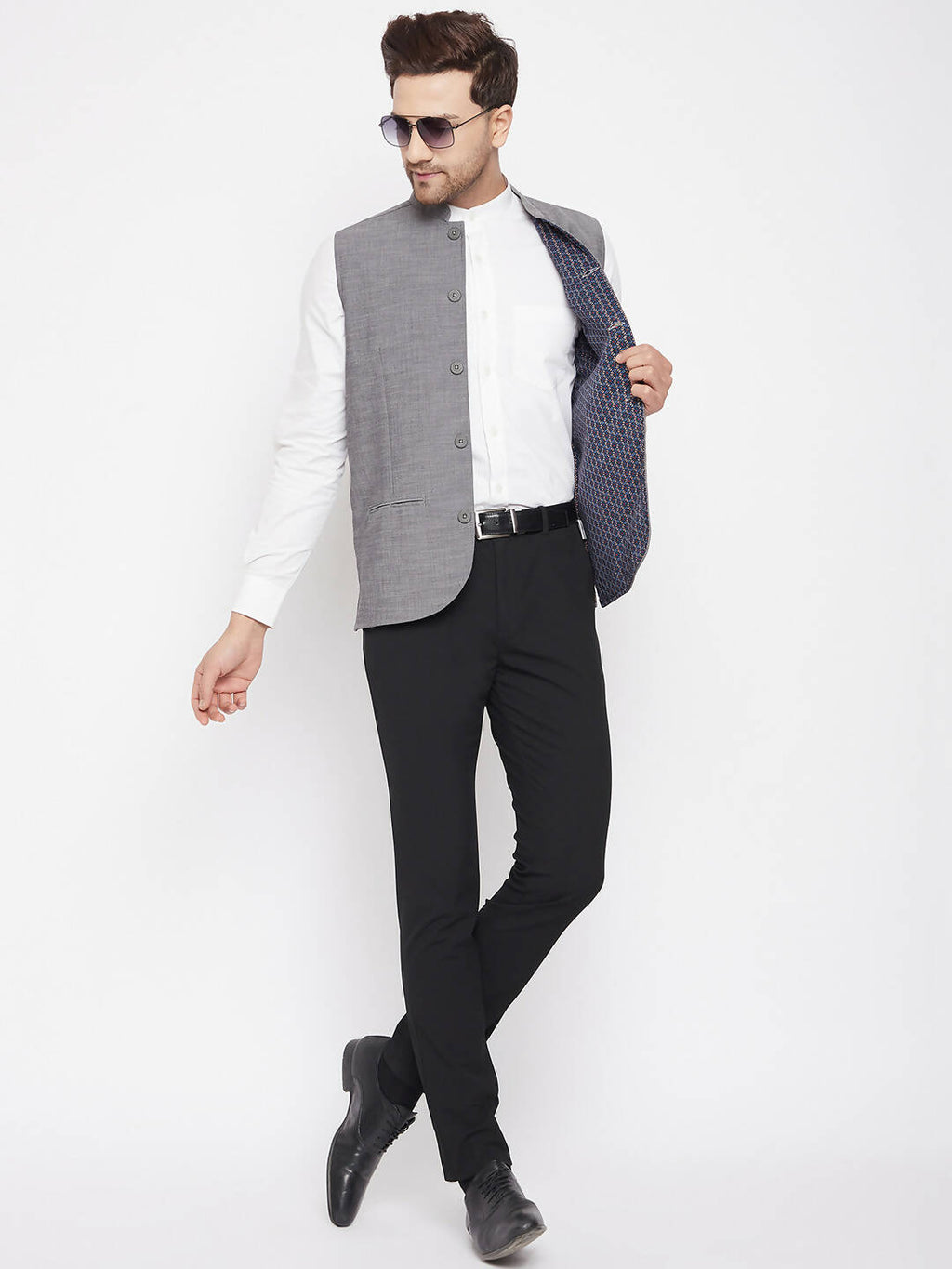 Even Apparels Grey Merino Men Woven Nehru Jacket NJW-PW690 | Grocsy