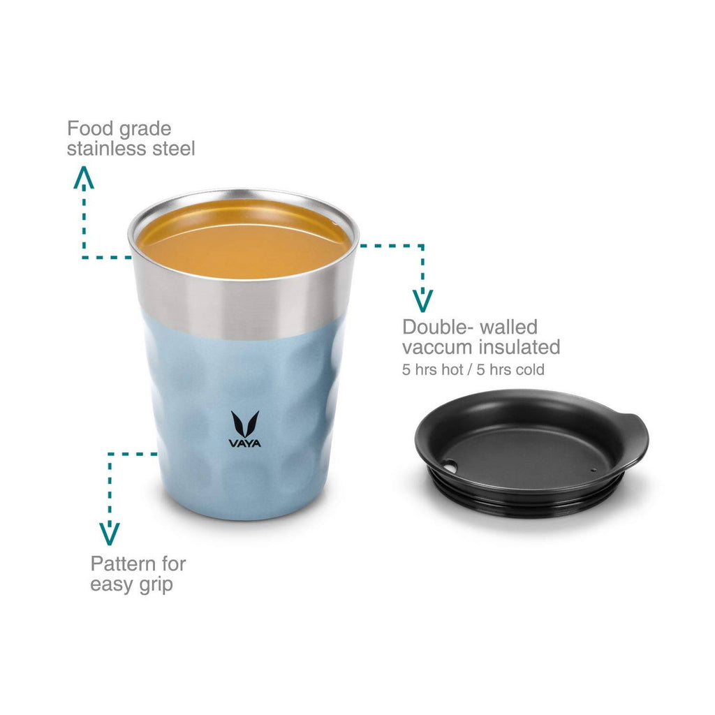 Vaya Popcup Insulated Coffee Mug Tumbler With Lid - 250 ml (Blue) | Grocsy