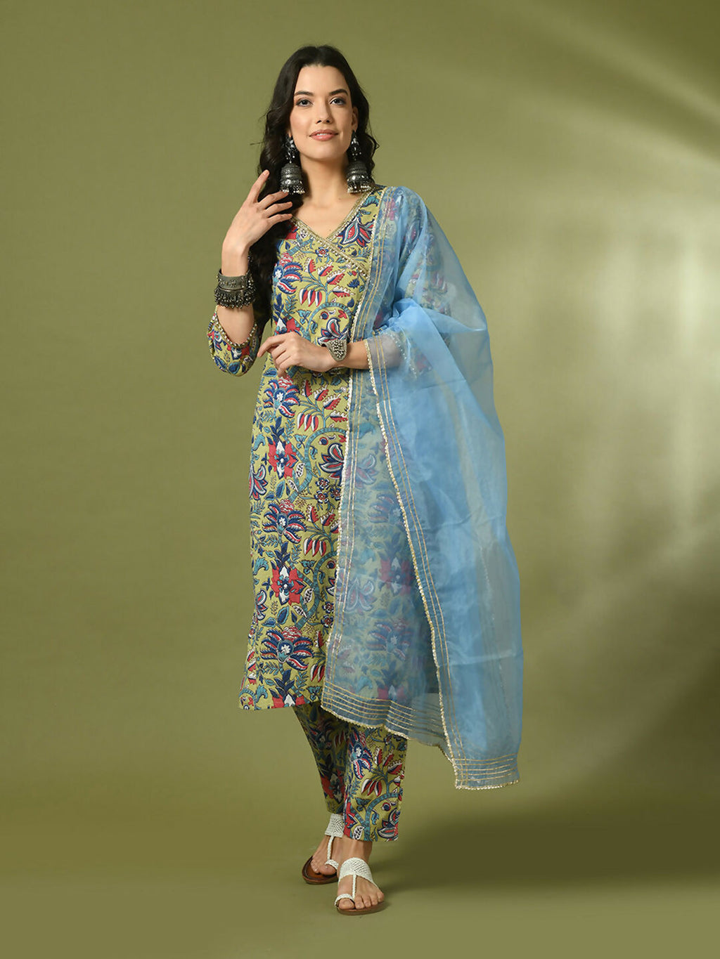Myshka Women's Multi Printed Cotton Straight Party Kurta Set With Dupatta | Grocsy