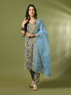 Myshka Women's Multi Printed Cotton Straight Party Kurta Set With Dupatta | Grocsy