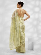 Light Green Net Organza Sequance,Thread Embroidery Work Saree with Unstitched Blouse - Vandini | Grocsy