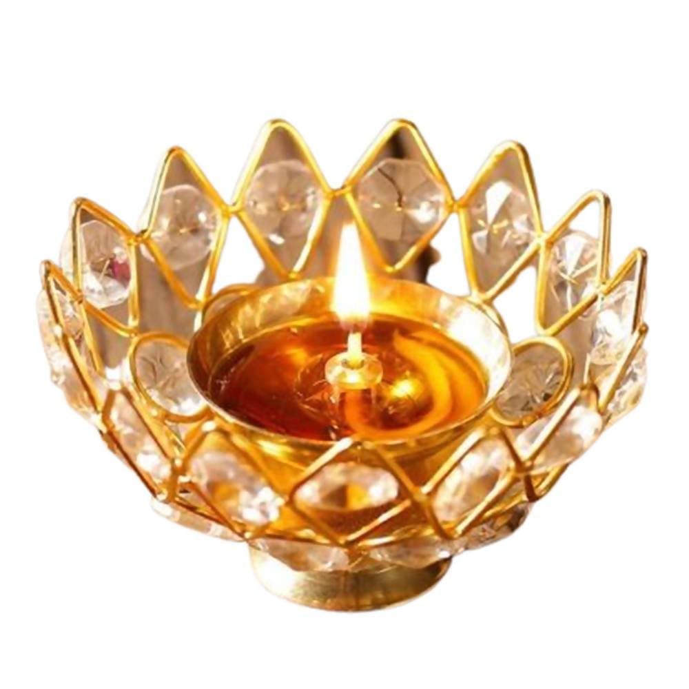 Puja N Pujari Lotus Design Crystal Diya Akhand Jyoti | Grocsy