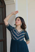 Teeya Creation Rama Color Faux Georgette Party Wear Hand Embroidery Work Long Gown | Grocsy