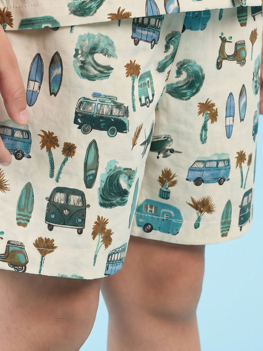 Breathables Woven Cotton Half Sleeves Beach Inspired Shirt & Shorts White | Grocsy