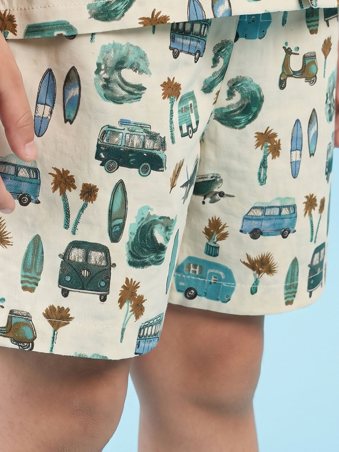 Breathables Woven Cotton Half Sleeves Beach Inspired Shirt & Shorts White | Grocsy