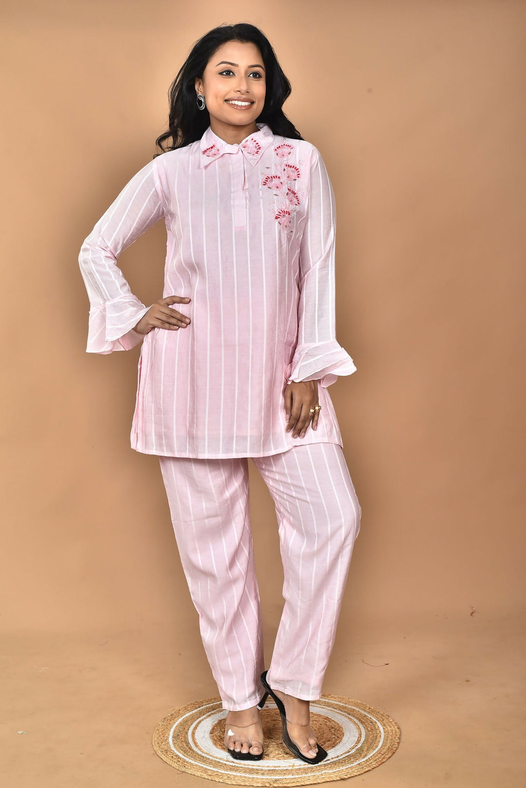 Morchari Women And Hand Embroidery Co-Ords-Pink | Grocsy