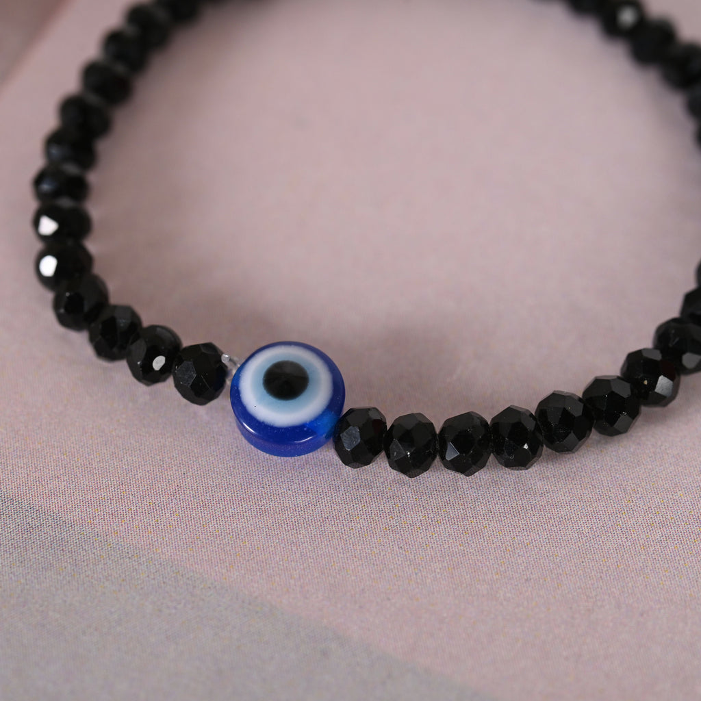 NVR Men & Women Black Evil Eye Crystal Elasticated Bracelet | Grocsy
