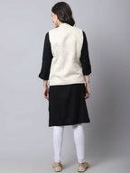 Even Apparels Cream 100% Viscose Rayon Open Front Gillet | Grocsy
