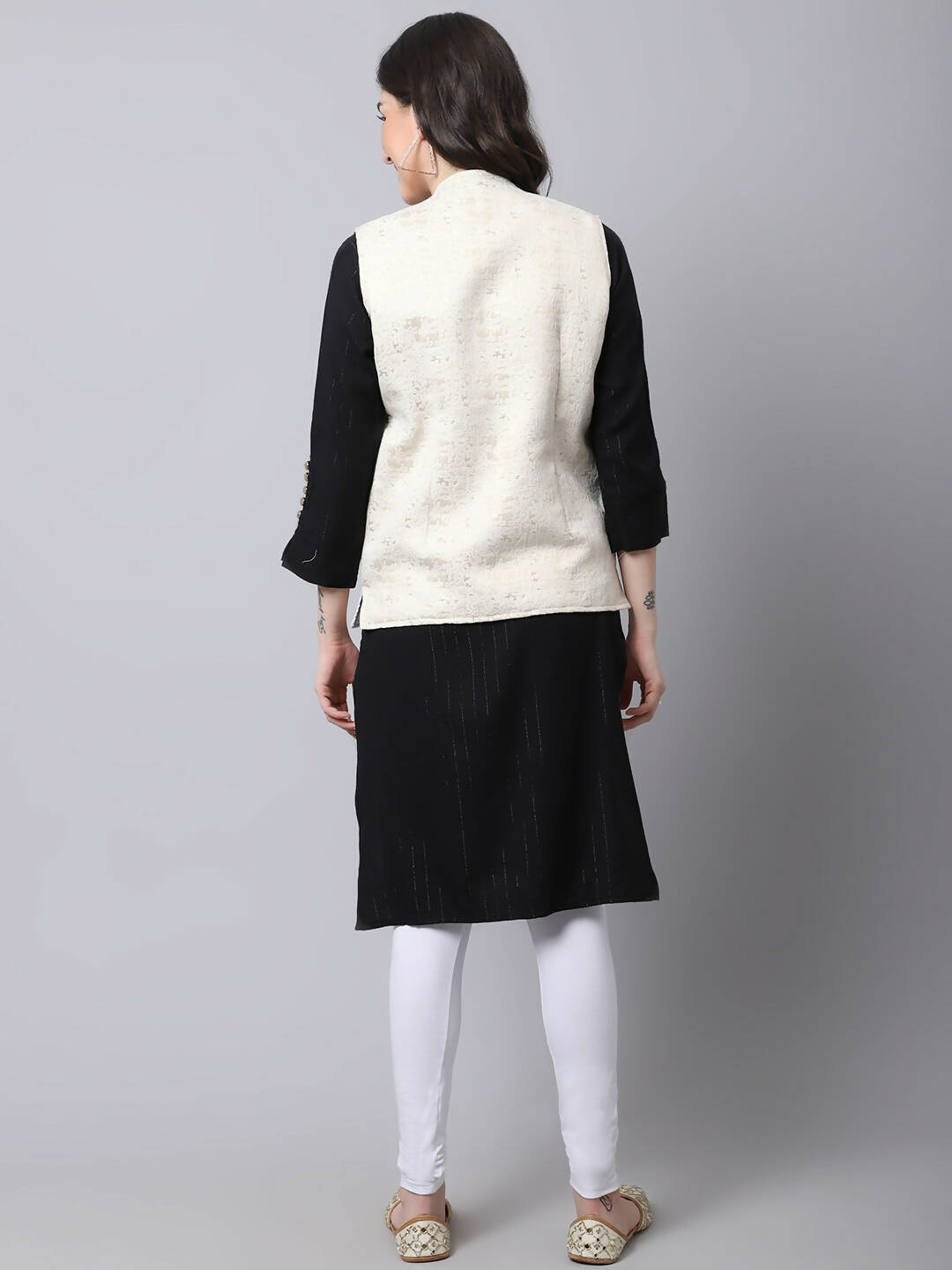 Even Apparels Cream 100% Viscose Rayon Open Front Gillet | Grocsy
