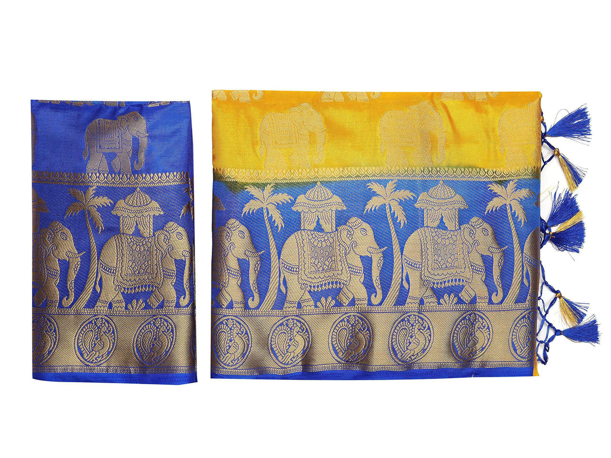 Mimosa Women's Gold Kanjivaram Art Silk Saree | Grocsy