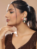 Gold-Toned White Kundan Contemporary Gold-Polished Drop Earrings - Ruby Raang | Grocsy