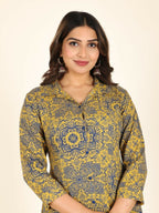 Aramya High Low Rayon Geometric Print Women's Kurta - Yellow | Grocsy