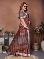 Aastha Fashion Brown Linen Weaving Saree | Grocsy