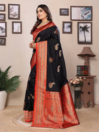 Joban Fashion Banarasi Black Small Butti Soft Silk Saree | Grocsy