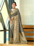 Sangam Prints Gray Blue Assam Silk Woven Work Traditional Saree | Grocsy