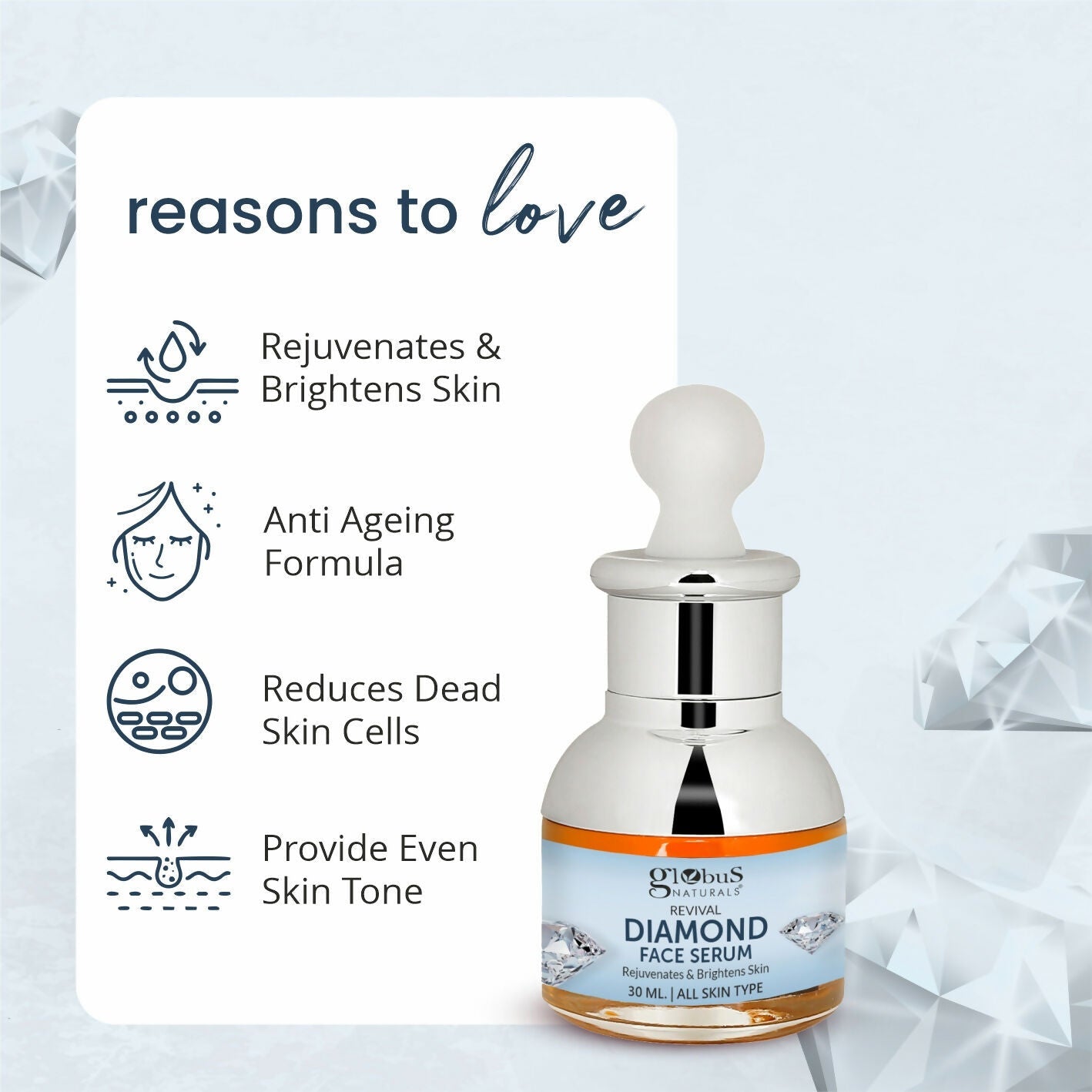 Globus Naturals Revival Diamond Shine Boosting & Anti Ageing Face Serum | Grocsy