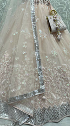 Jyoti Fashion Women's Peach Bridal Net Fancy Sequins with Multi Thread Embroidered Wedding Lehenga Choli | Grocsy