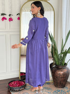 The52 Women's Gorgeous Vichitra Silk Embroidery Flared Kurta with Pant And Dupatta Set | Grocsy