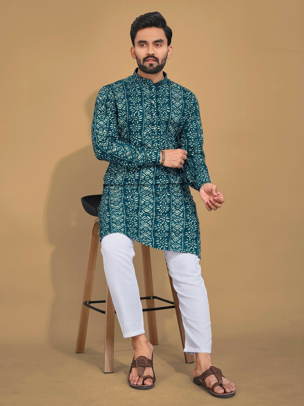 Anaita Teal Printed Cotton Straight Kurta | Grocsy