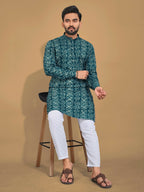 Anaita Teal Printed Cotton Straight Kurta | Grocsy