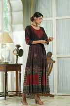 Juniper Black Georgette Festive Printed Anarkali Flared Anarkali Kurta For Women | Grocsy
