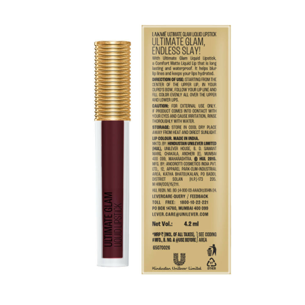 Lakme Ultimate Glam Matte Liquid Lipstick - Wine Touch | Grocsy