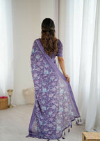 PR Fashion Lavender Bright Moss Satin Patta Printed Saree | Grocsy