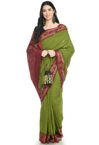 Vamika Sambalpuri Ikat Cotton Rekhabala Buti Green & Red Saree | Grocsy