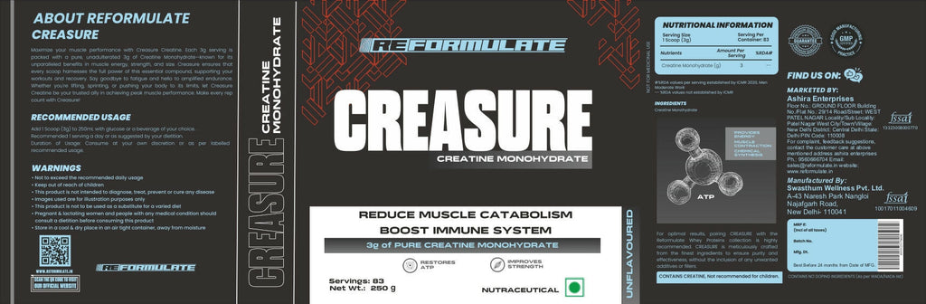 Reformulate Creasure I Creatine Monohydrate I Boost Immune System 3G Of Pure Creatine Nutraceutical - Unflavoured | Grocsy