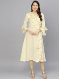 Ahalyaa Cream Crepe Angarkha Style Ruffled Kurta For Women | Grocsy