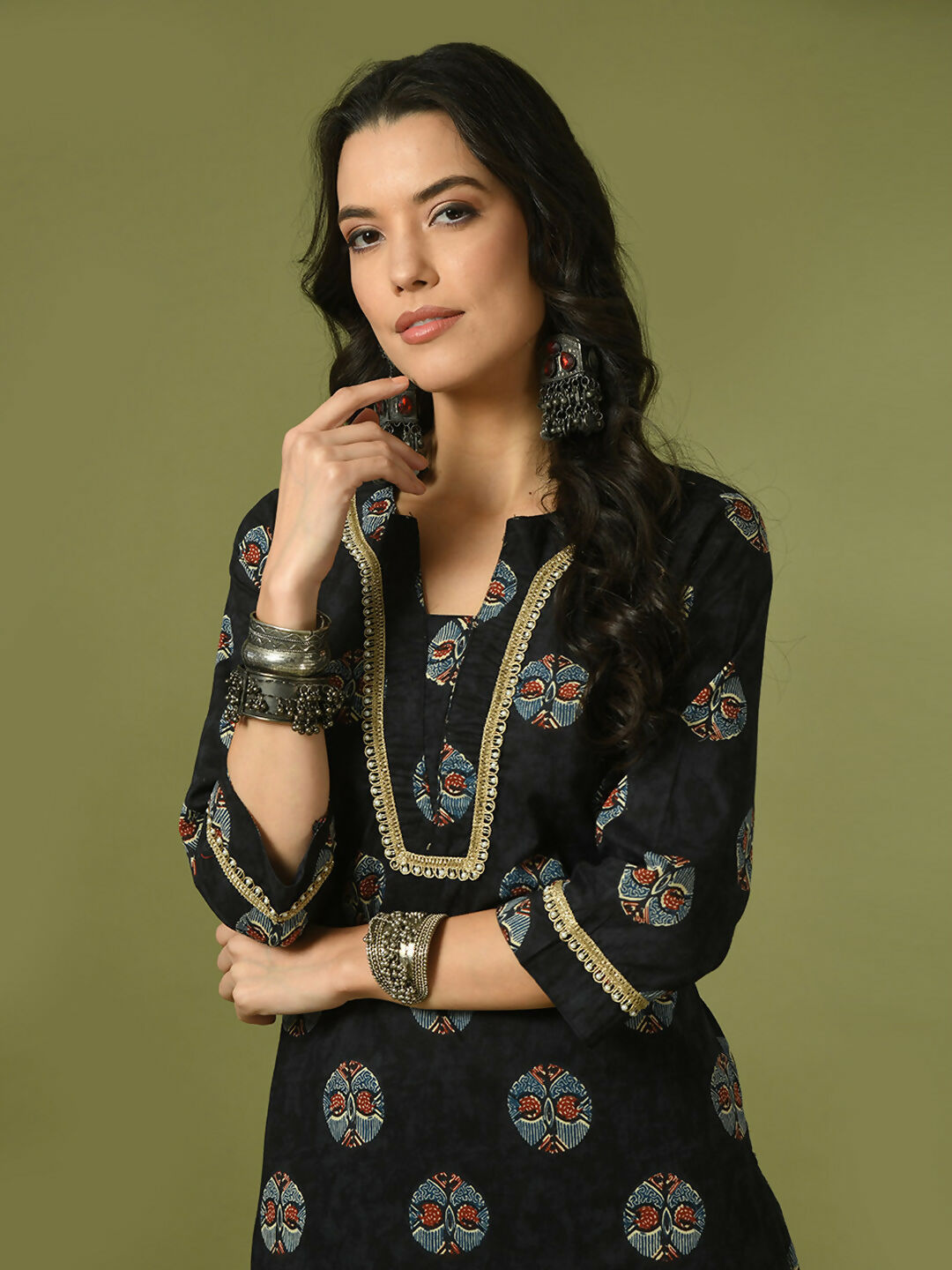 Myshka Women's Black Printed Cotton Straight Party Kurta Set | Grocsy
