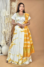 Morchari Women Tai Dai And Hand Embroidery Lehenga-Yellow | Grocsy