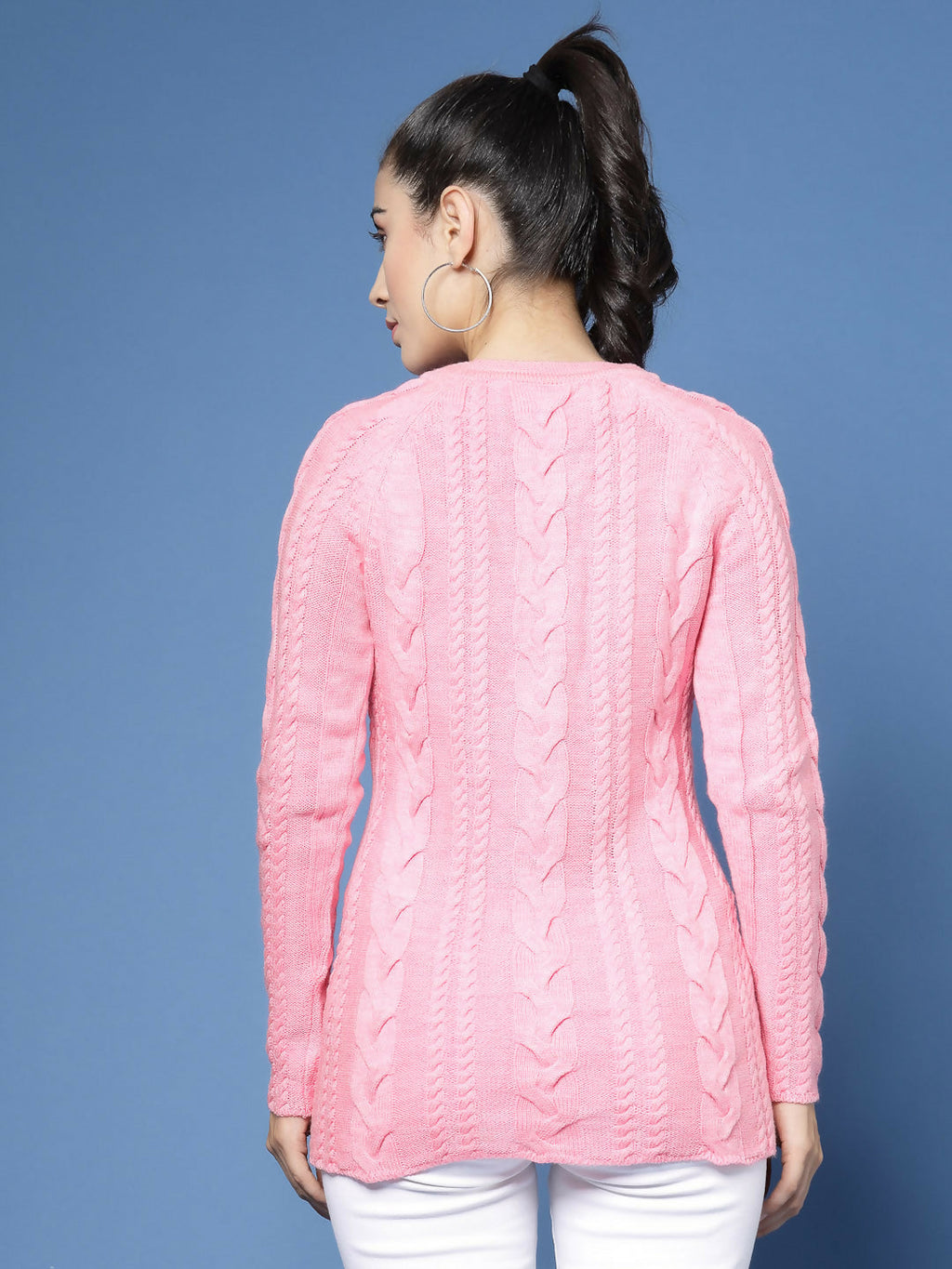 Women Pink Acrylic Self Design Winter Dress - Wool Trees | Grocsy