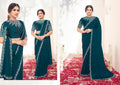 Teal Blue Pure Crepe Silk Moti work Saree with Unstitched Blouse - Norita Varya | Grocsy