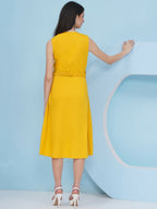 Joban Fashion Yellow Dress with 3D Flower Embroidery and Belt | Grocsy