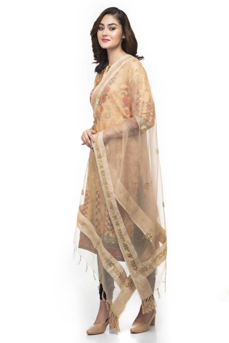 A R Silk Women's Orgenza Cotton Gota Work Golden Fancy Dupatta | Grocsy