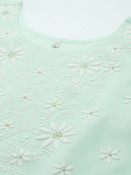 Ahalyaa Women Sea Green Floral Printed Georgette Kurta | Grocsy