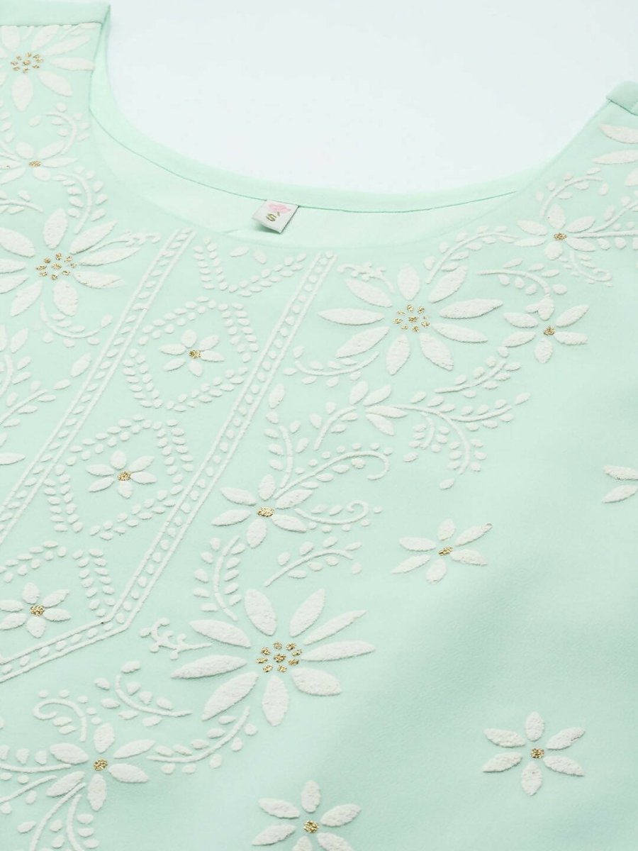 Ahalyaa Women Sea Green Floral Printed Georgette Kurta | Grocsy