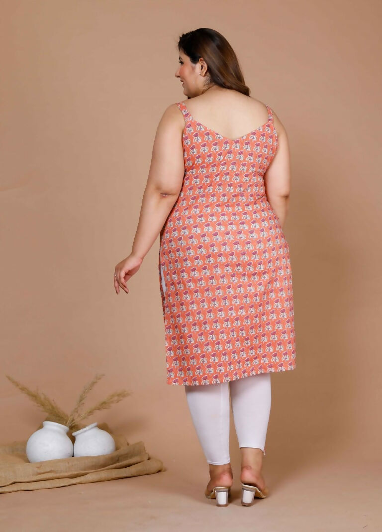 Miravan Women's Plus Size Peach-Coloured Floral Printed Straight Kurta | Grocsy