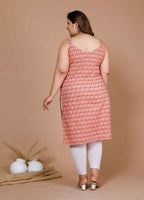 Miravan Women's Plus Size Peach-Coloured Floral Printed Straight Kurta | Grocsy