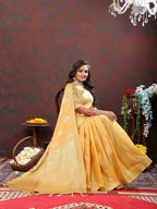 Lorenvalley Fashion Gold Cotton Woven Design with Zari Weaving Design Saree | Grocsy