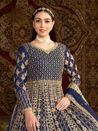 Anaita Navy Blue Embroidered Net Anarkali Suit | Grocsy