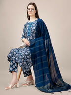 Jyoti Fashion Women's Morpich Rayon Print with Embroidery & Fancy Lace Work Kurta with Trouser & Dupatta | Grocsy