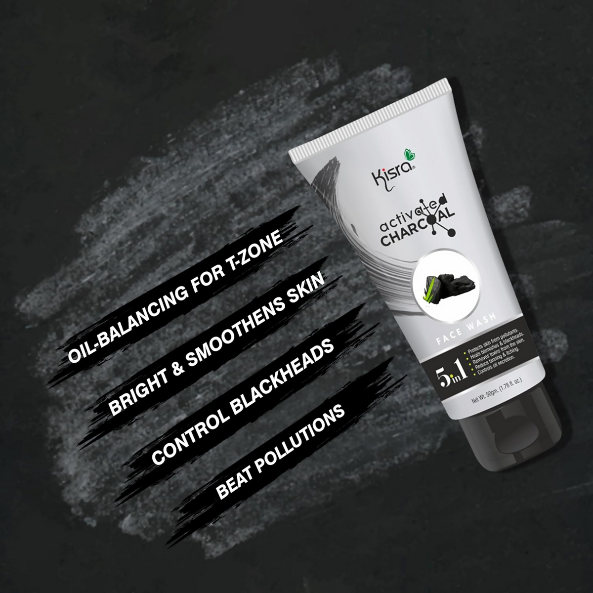 Kisra Activated Charcoal Anti-Pollution Face Wash | Grocsy