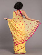Suta Yellow Pink Polka Printed Pure Cotton Saree | Grocsy