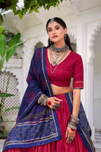 Evanik Pink Tassa Silk With Bandhej Print Lehenga Choli | Grocsy