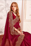 PR Fashion Maroon Fendi Two Tone Silk Heavy Zari & Resham Embroidery Work With Heavy Zircon Work Saree | Grocsy