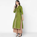 Cheera Hand Block Print Olive Green & Skin Color Straight Kurta With Palazzo (MAAI-070K) | Grocsy